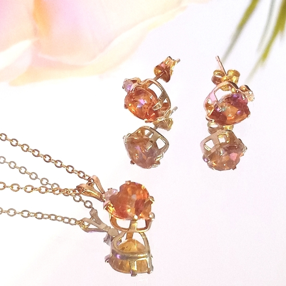 10k gold topaz earrings & necklace set